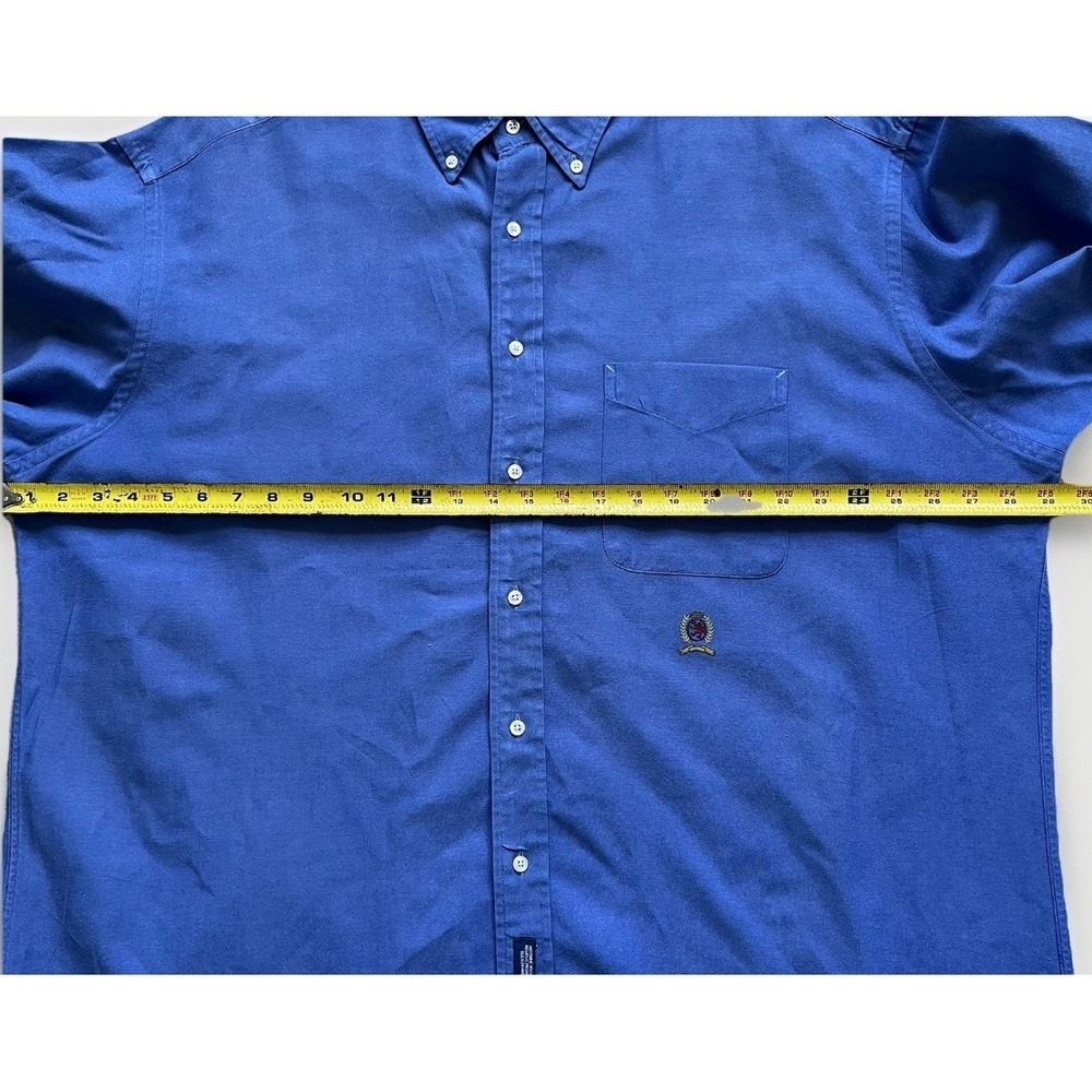 Tommy Hilfiger Button Shirt Men 17.5 34-35 Blue Cotton Oxford Crest Vintage - Picture 10 of 11
